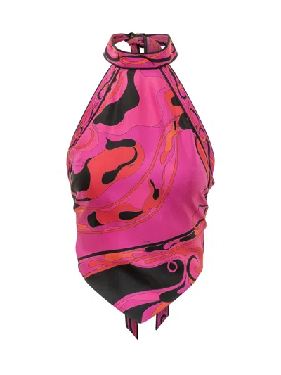 Pucci Mini Silk Twill Top In Pink