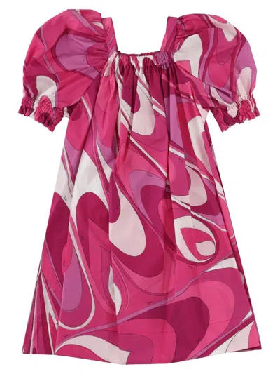 Pucci Mini Soft Fabric Dress For Girls In Pink
