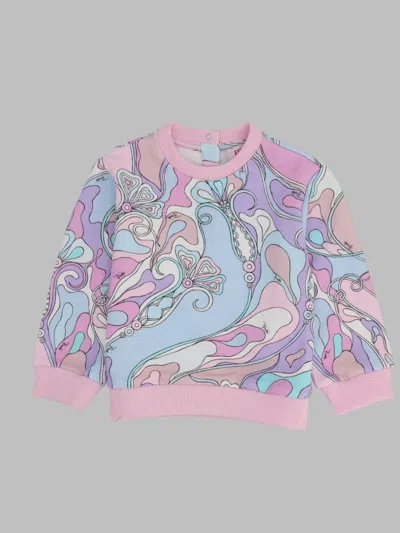 Pucci Mini Trendy Sweatshirt For Baby Girls In Pink