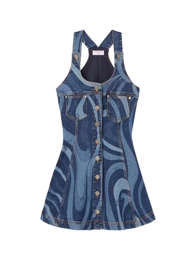 Pucci Minikleid Mit Marmo-print In Denim Blue