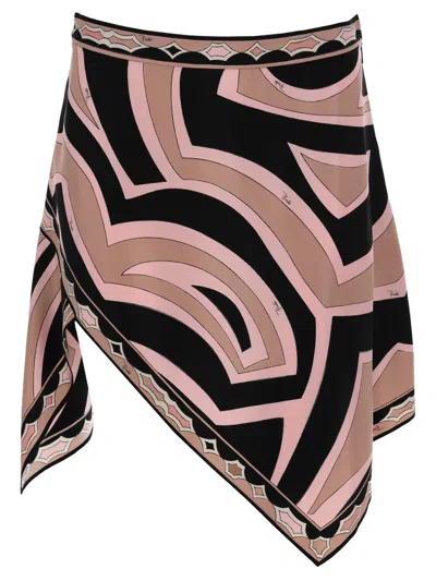 Pucci Minigonna Asimmetrica In Seta Con Stampa In Multi