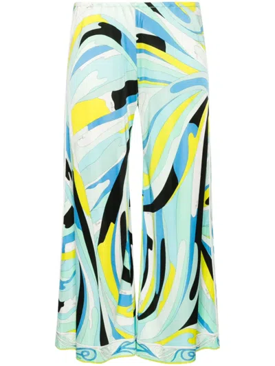 Pre-owned Pucci Mix-print Cropped Trousers In Blue