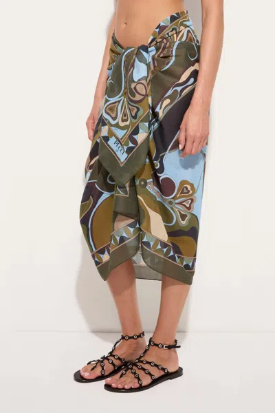 Pucci Mixed Print Sarong Khaki Blue In Multi