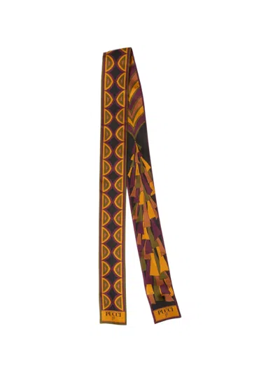 Pucci Burgundy And Gold Baiadera Mix-prints Silk Twill Bandeau Scarf In Multi