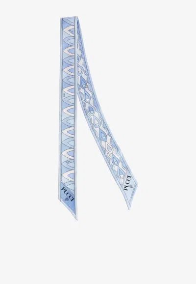 Pucci Mixed Print Silk Bandeau Scarf In Blue