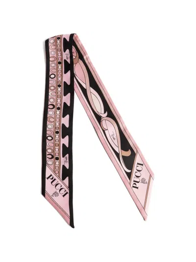 Pucci Mixed Print Silk Twill Scarf In Pink