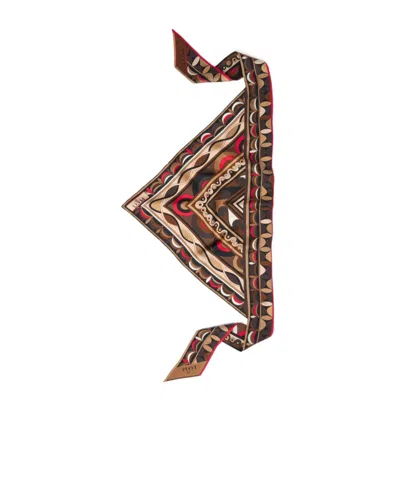 Pucci Mixed Prints Silk Twill Scarf In Brown