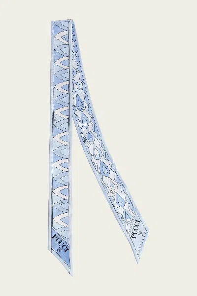 Pucci Mixed-print Silk Twill Scarf In Pale Blue In Metallic