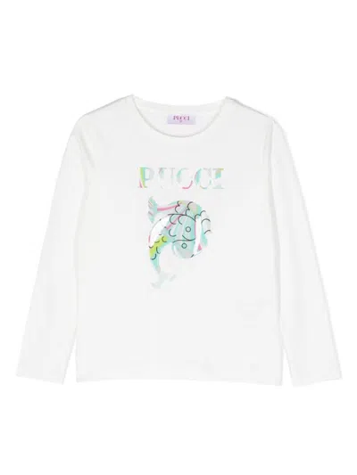 Pucci Kids' ml Logo T-shirt In White