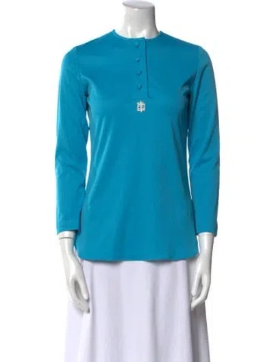 Pre-owned Pucci Mock Neck Three-quarter Sleeve Blouse In Blue
