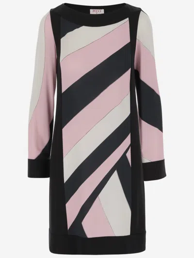 Pucci Multicolor Boat Neckline Dress In Pink