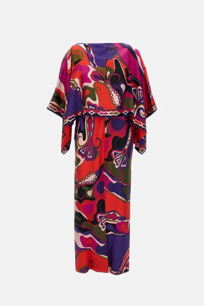 Pucci Multicolor Cape-printed Dress In Red