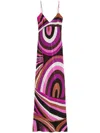 Pucci Printed Crepe De Chine Long Dress In Fuchsia