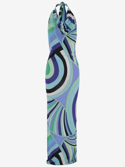 Pucci Multicolor Iride-print Maxi Dress In Blue