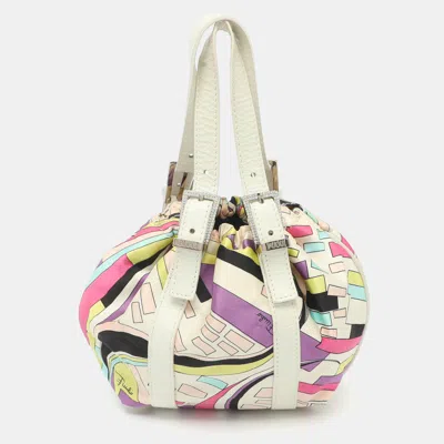Pre-owned Pucci Multicolor Leather And Printed Satin Pouch Clutch