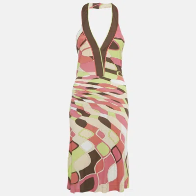 Pre-owned Pucci Multicolor Printed Jersey Halter Neck Short Dress S
