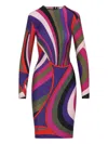 Pucci Fitted Long Sleeve Midi Dress Style In Multi