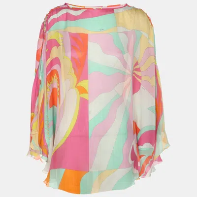 Pre-owned Pucci Multicolor Printed Satin Draped Blouse S