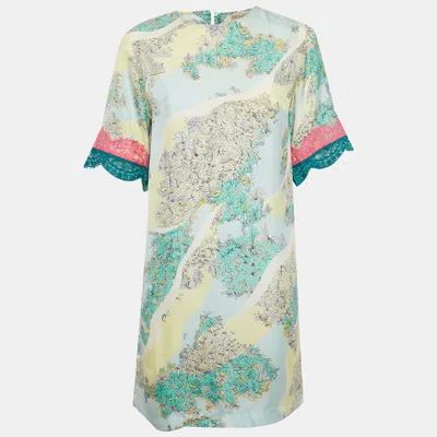 Pre-owned Pucci Multicolor Printed Silk & Lace Trim Mini Dress S