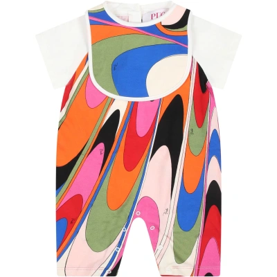 Pucci Multicolor Romper Set For Baby Girl With Iconic Multicolor Print