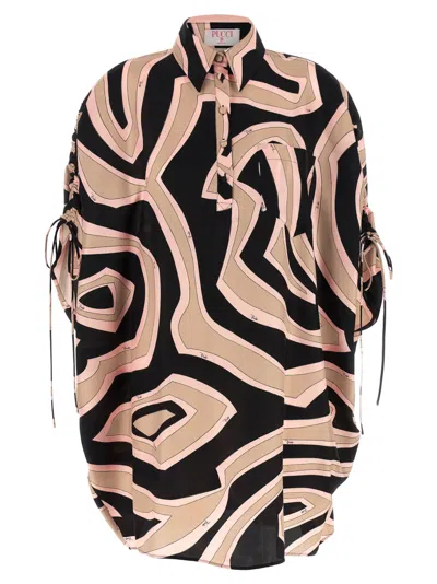 Pucci Multicolor Short Kaftan Dress In Neutral