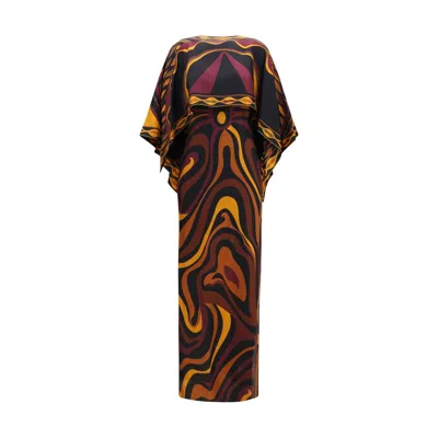 Pucci Silk Dress With Shoulder Cape In Multi