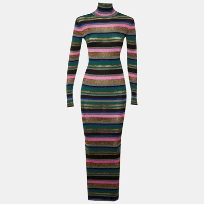 Pre-owned Pucci Multicolor Striped Lurex Knit Turtleneck Dress M