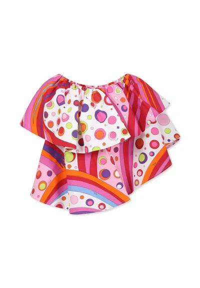 Pucci Kids' Multicolor Top For Girl With Marble Print In Orange