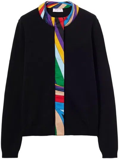 Pucci Multicolor-trim Cardigan In Black