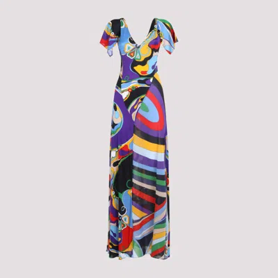 Pucci Orchidee And Iride Print Maxi Dress In Multicolor