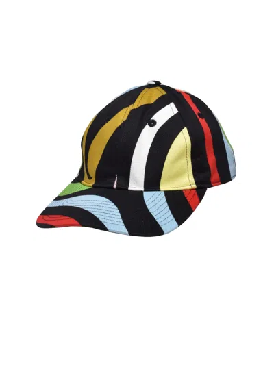 Pucci Multicolored Cotton And Elastane  Hat In Black
