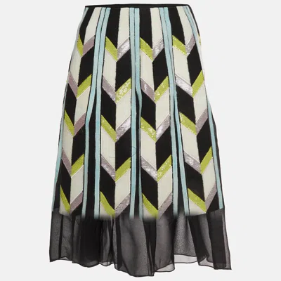 Pre-owned Pucci Multicolour Chevron Pattern Silk Embellished Mini Skirt S