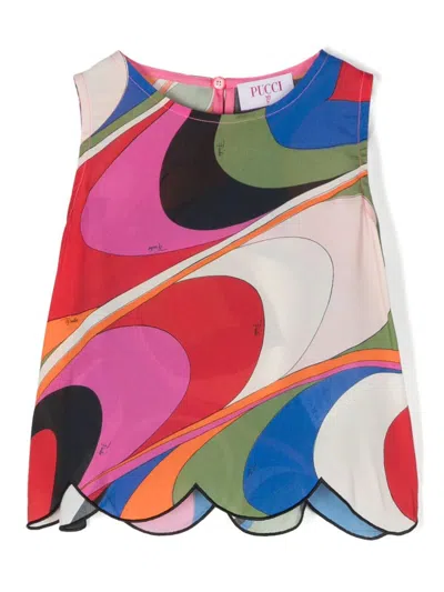 Pucci Kids' Multicoloured Wave Print Sleeveless Top