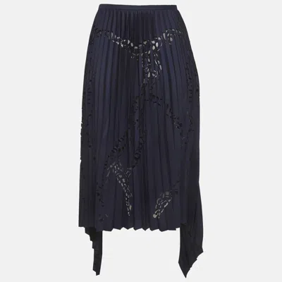 Pre-owned Pucci Navy Blue Laser Cut Plisse High Low Hem Skirt M