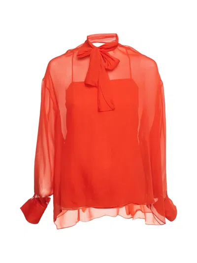 Pre-owned Pucci Neck-tie Silk Top In Red