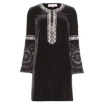 Pre-owned Pucci New Emilio  Black Velvet Silk Embroidered Kaftan Tunic Dress 40
