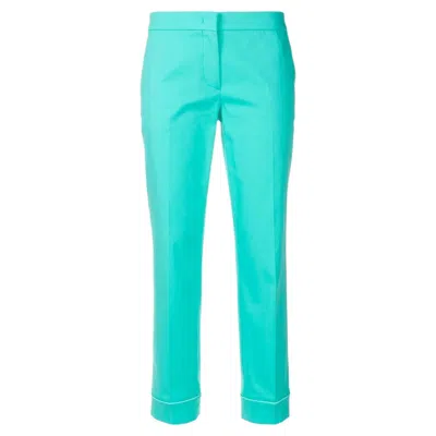 Pre-owned Pucci New Emilio  Classy Turquoise Summer Stretch Cotton Pants 40 In Blue
