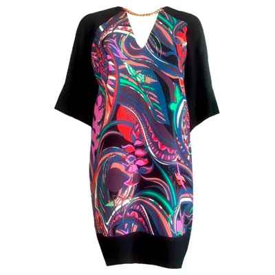 Pre-owned Pucci New Emilio  Multicolor Signature Print Tunic Dress With Chain Detail 38 In Black