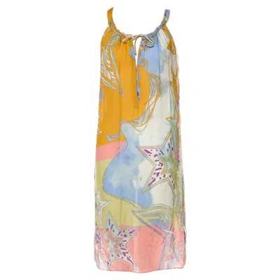 Pre-owned Pucci New Emilio  Pastels Tie Dye Silk Signature Print Star Dress 44 In Sand