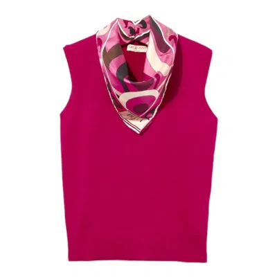 Pre-owned Pucci New Emilio  Pink Sweater Top With Silk Twill Scarf Detail M