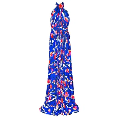 Pre-owned Pucci New Emilio  Signature Print Neckholder Maxi Dress Gown 42 In Purple