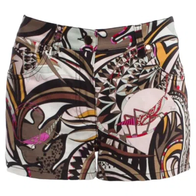 Pre-owned Pucci New Emilio  Tropical Signature Floral Animal Print Hot Shorts Pants 42 In Black