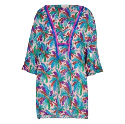 Pre-owned Pucci New Multicolor Emilio  Signature Print Silk Kaftan Tunic Dress 40 In Purple