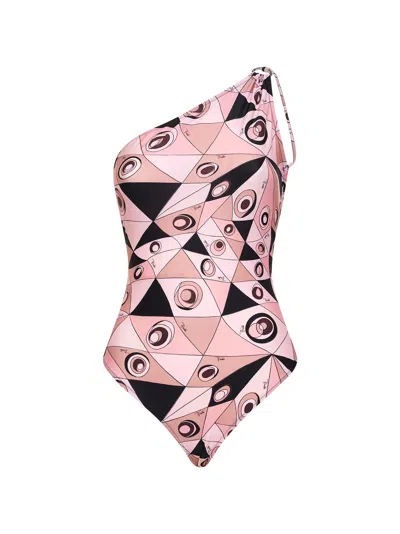 Pucci Nude Occhi-print Stretch Lycra One-shoulder Swimsuit In Pink