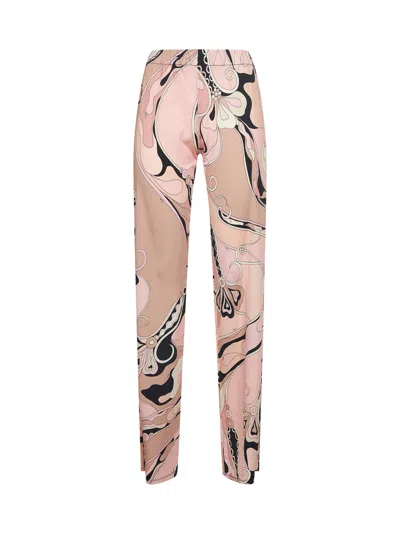 Pucci Nude Orchidee Print Satin Jersey Trousers In Pink