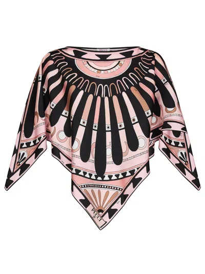 Pucci Nude Soleil-print Silk Twill Kaftan Top In Pink