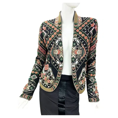 Pre-owned Pucci Nwt Emilio  Fully Embellished Geometric Beaded & Embroidered Jacket 40 Us 6 In Black