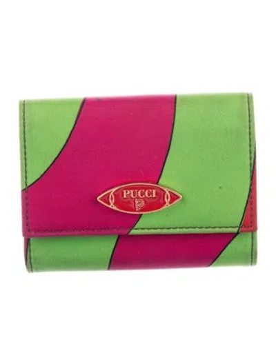 Pre-owned Pucci Nylon Colorblock Pattern Coin Pouch In Green/pink