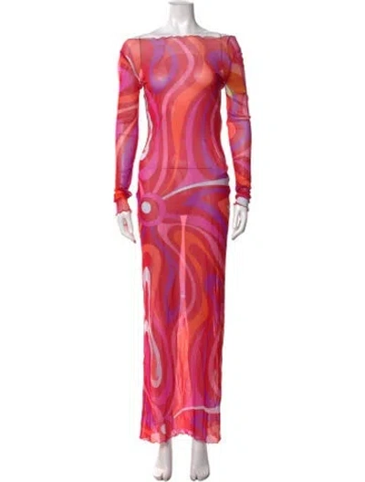 Pre-owned Pucci Nylon Long Dress W/ Tags In Pink