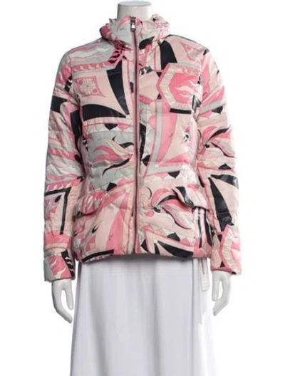 Pre-owned Pucci Nylon Printed Down Jacket In Pink